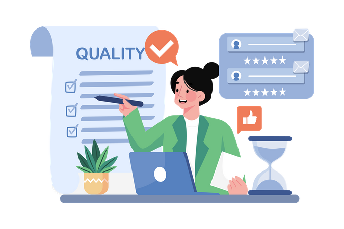 Spécialiste du contrôle qualité mettant en œuvre des processus de contrôle qualité pour l’équipe  Illustration