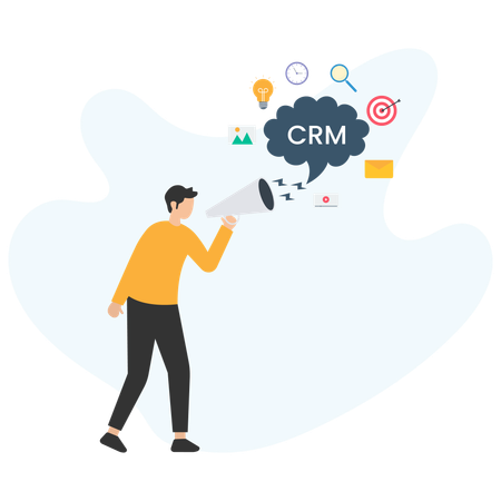 Un spécialiste du marketing annonce la gestion de la relation client par mégaphone  Illustration