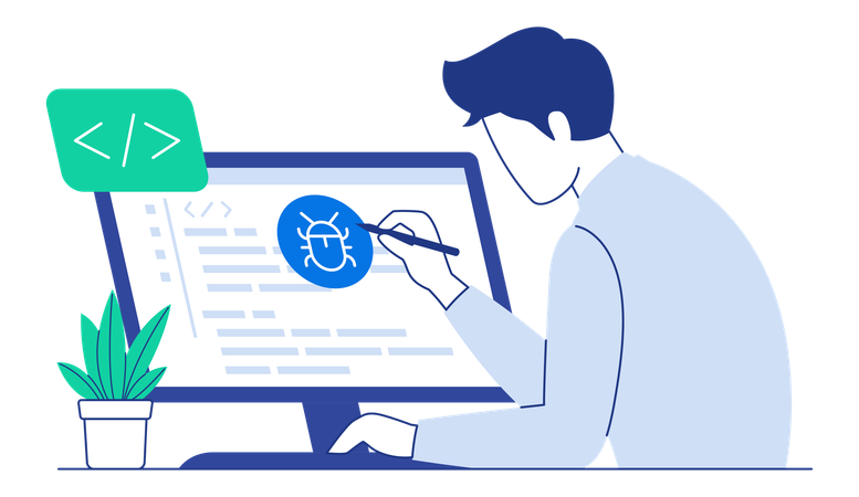 Spécialiste informatique à la recherche de bugs à l'aide de méthodes fonctionnelles  Illustration