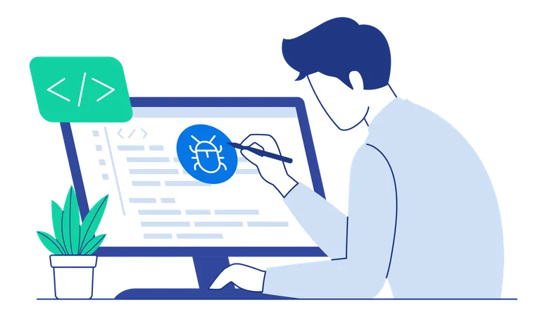 Spécialiste informatique à la recherche de bugs à l'aide de méthodes fonctionnelles  Illustration