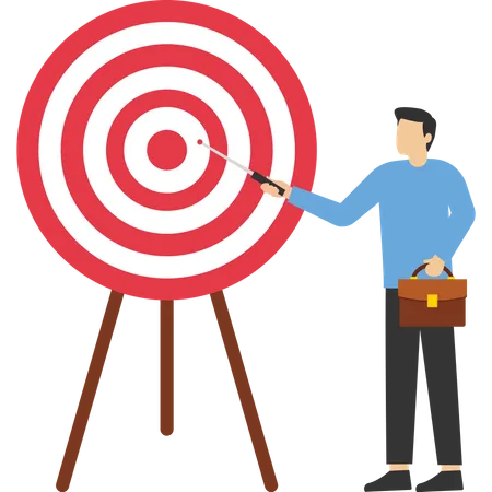 Specific Aim Concept Perfection Or Target Target Concept Aim Or Target Clarification Focus Or Concentration On Aim To Win Business Mission Businessman Pointing To Bullseye Archery Target Center Illustration