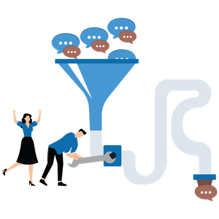 Speech bubbles through a filter funnel  Illustration