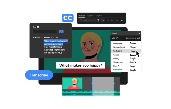Speech to Text and Captions in Video Editor  イラスト