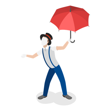 Speechless mime actor with umbrella  Illustration