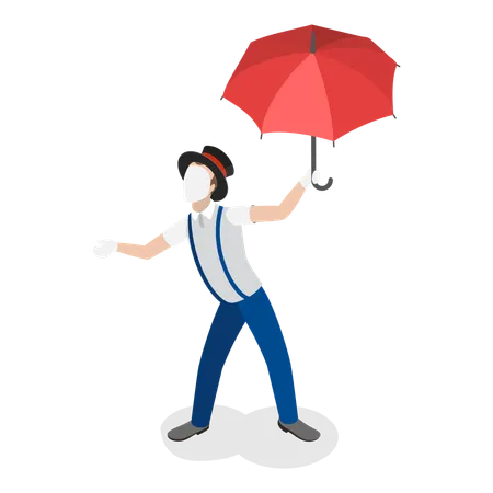 Speechless mime actor with umbrella  Illustration