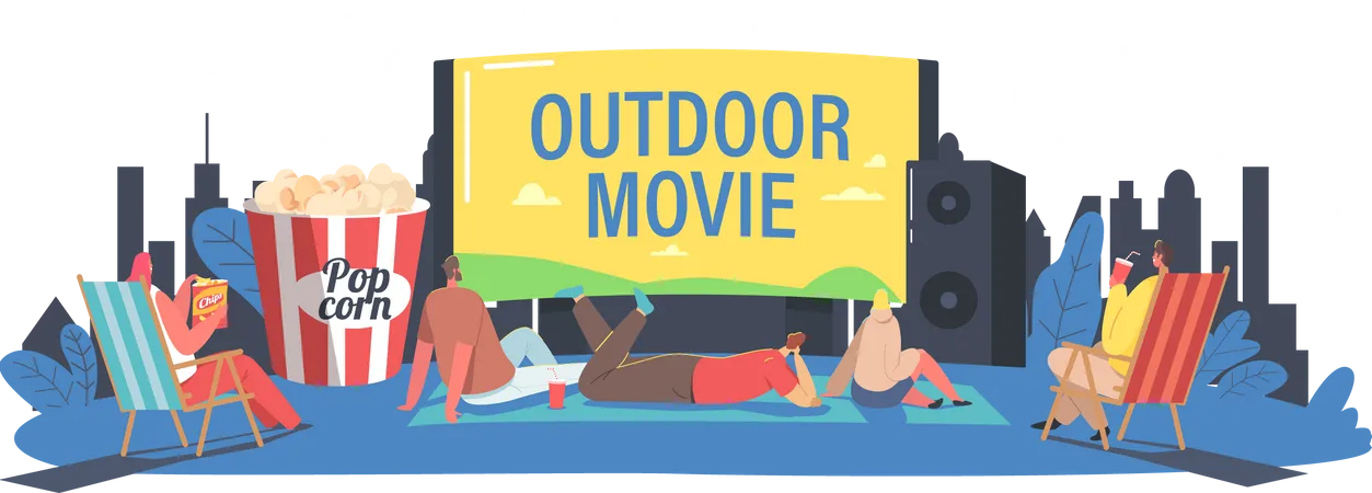 Spend Night with Friends at Outdoor movie Theater  Illustration