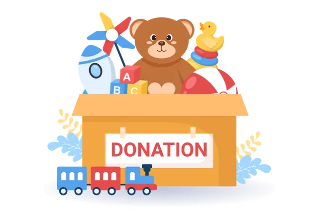 Spendenbox, Spielzeuge für Kinder, Abbildung  Illustration