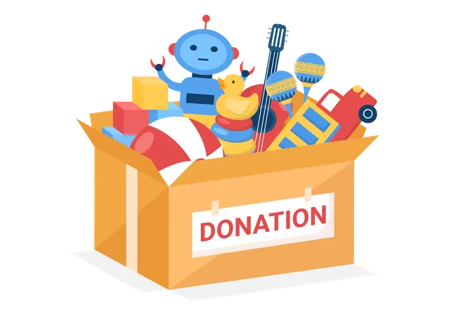 Spendenbox, Spielzeuge für Kinder, Abbildung  Illustration