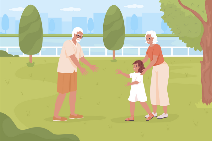 Spending time with grandkids at park Illustration