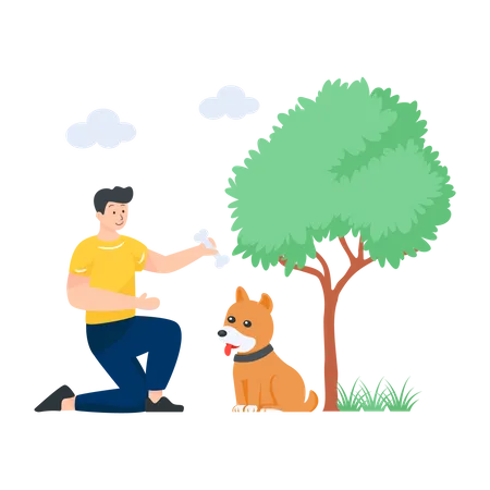 Spielen Sie Mit Dem Haustier Im Flachen Bearbeitbaren Illustrationsdesign Illustration