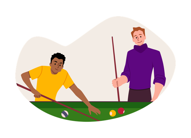 Spieler in der Nähe von Billardtisch mit Queue zielt auf Billardkugel  Illustration