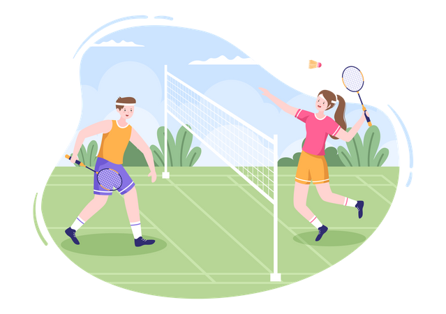 Spieler spielen Badminton  Illustration