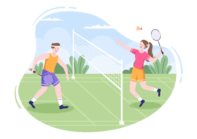 Spieler spielen Badminton  Illustration