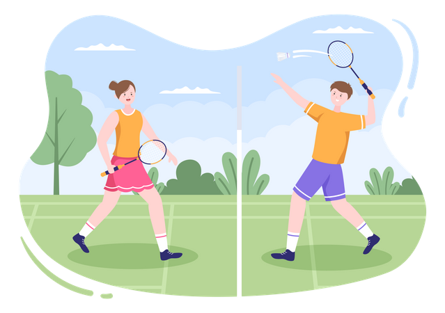 Spieler beim Badmintontraining  Illustration