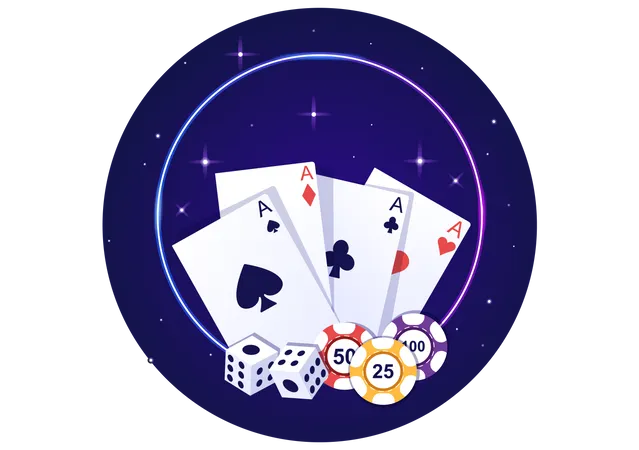Casino Cartoon Illustration Mit Knopfen Spielautomat Roulette Pokerchips Und Spielkarten Fur Design Im Glucksspielstil Illustration