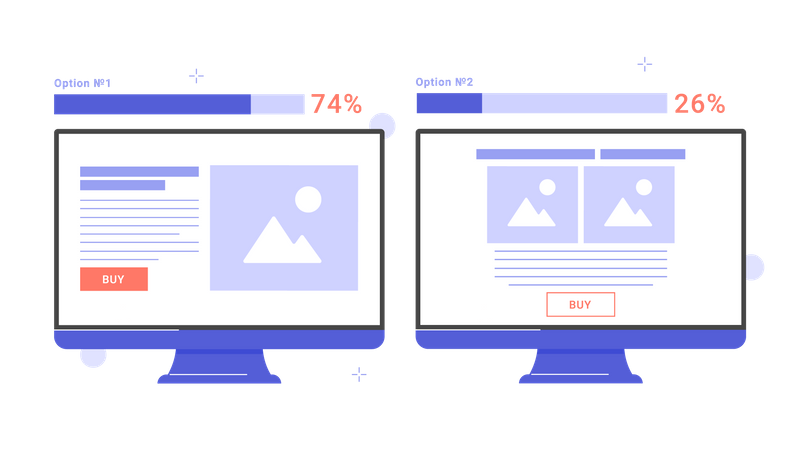 Split testing of landing page web design  Illustration