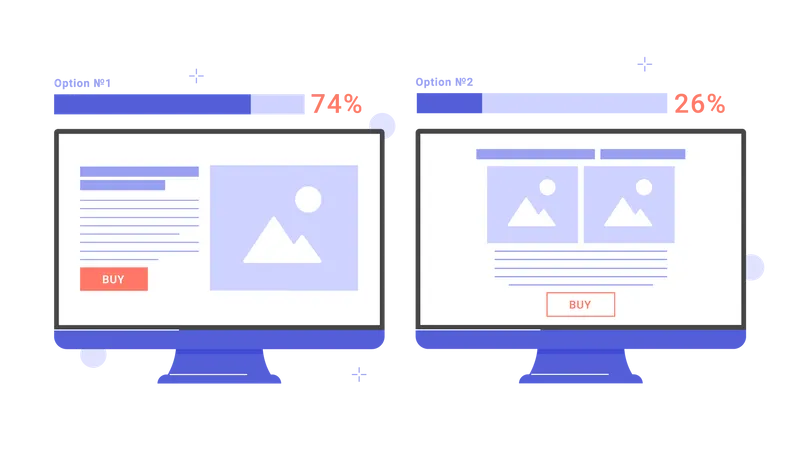 Split testing of landing page web design  Illustration