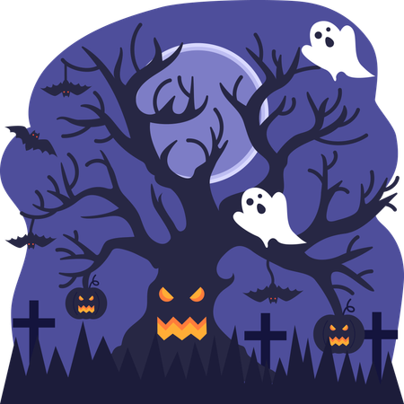 Spooky Halloween tree  Illustration