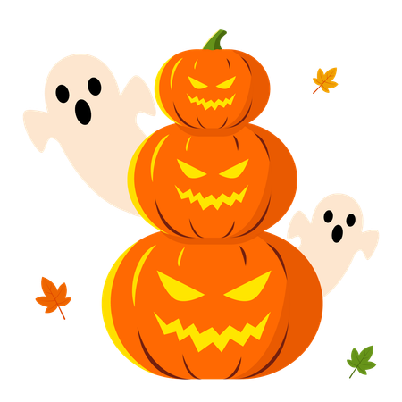 Spooky pumpkins and ghosts  Illustration