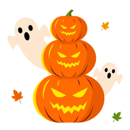 Spooky pumpkins and ghosts  Illustration