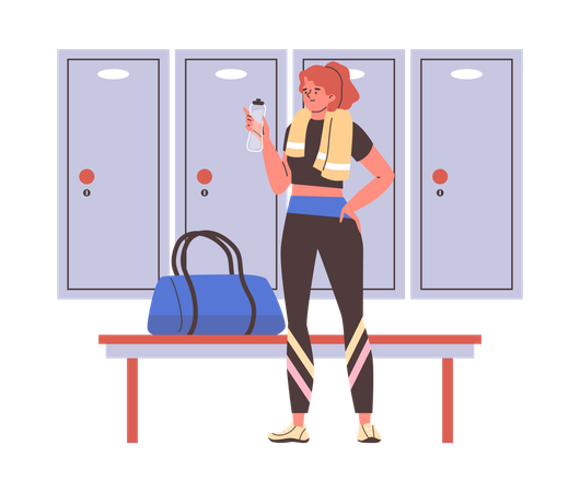 Sport girl drinking a bottle of water in gym  Illustration