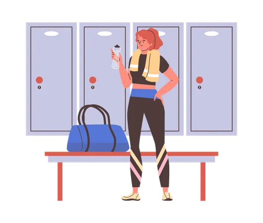 Sport girl drinking a bottle of water in gym  Illustration