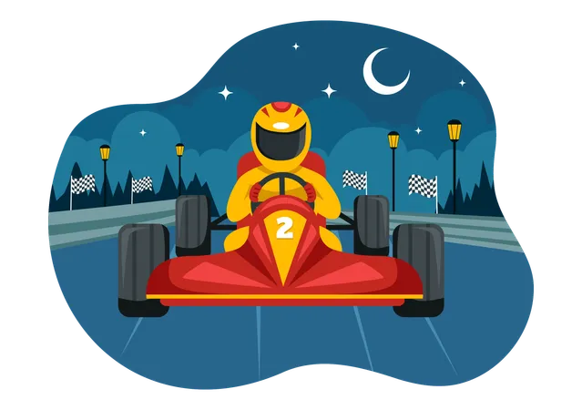 Vector Illustration Of Karting Sport With A Racing Game Go Kart Or Mini Car On A Small Circuit Track In A Flat Style Cartoon Background Design Illustration