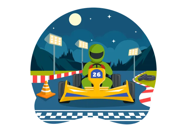 Vector Illustration Of Karting Sport With A Racing Game Go Kart Or Mini Car On A Small Circuit Track In A Flat Style Cartoon Background Design Illustration