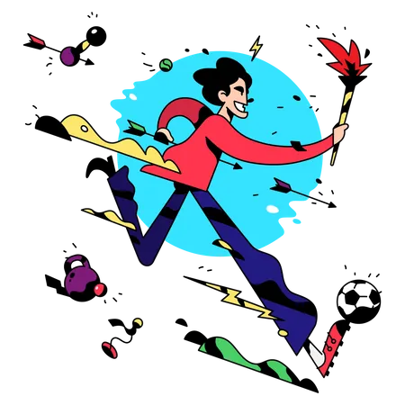 Sport Person With Flame Light  Illustration