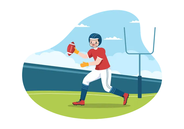 American Football Sports Player With The Game Uses An Oval Shaped Ball And Is Brown At Field Hand Drawn Cartoon Flat Illustration Illustration