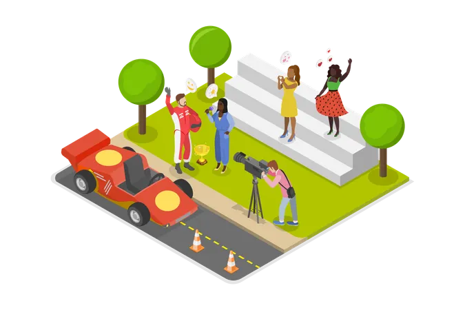 Sport Reporter giving Live Reportage  Illustration