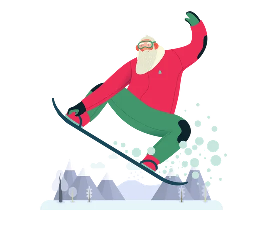 Sporting Santa Profiter du snowboard  Illustration