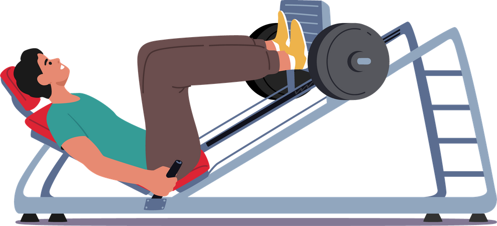 Jambes d'entraînement de sportif Powerlifter allongées sur un banc de presse dans une salle de sport  Illustration