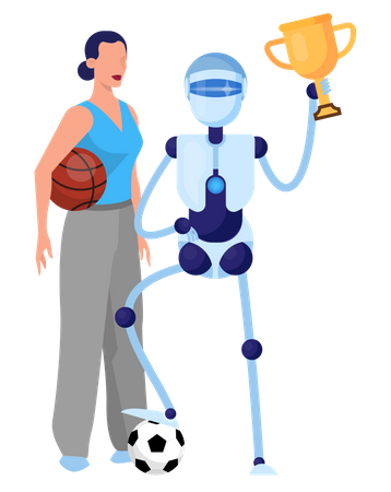 Sportif robot et femme avec ballon  Illustration