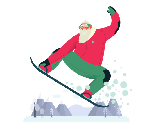 Sporting Santa curtindo snowboard  Ilustração