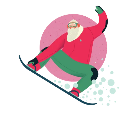 Sporting Santa Enjoying snowboarding  Illustration