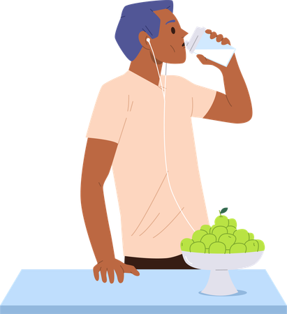 Sportive athletic man drinking protein cocktail food after jogging  Illustration