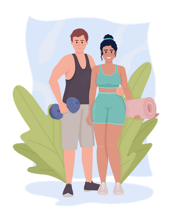 Sportive couple with equipment  Illustration