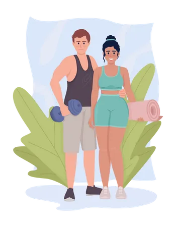 Sportive couple with equipment  Illustration