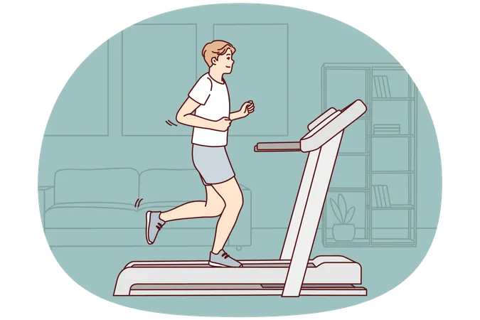 Sportive man running on racetrack at home  Illustration