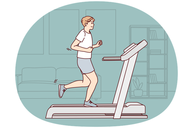 Sportive man running on racetrack at home  Illustration