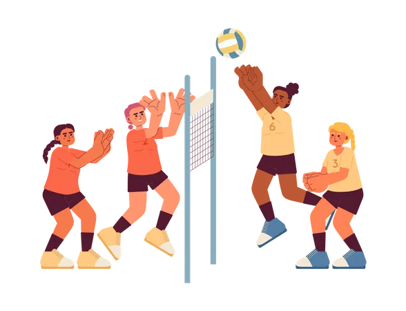 Sportives jouant au volley-ball  Illustration