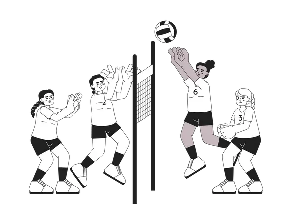 Sportives jouant au volley-ball  Illustration