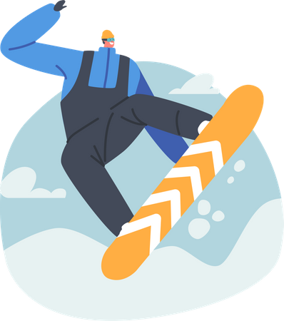 Sportler haben Spaß im Skigebiet beim Abfahrtfahren und Springen auf Schneehängen  Illustration