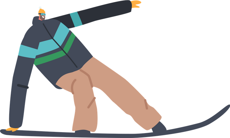 Sportler in Winterkleidung und Schutzbrille beim Snowboarden  Illustration
