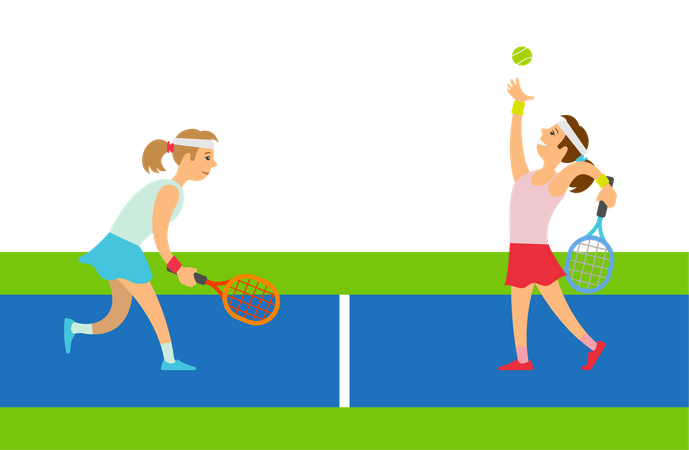 Sportler spielen Tennis auf dem Tennisplatz  Illustration