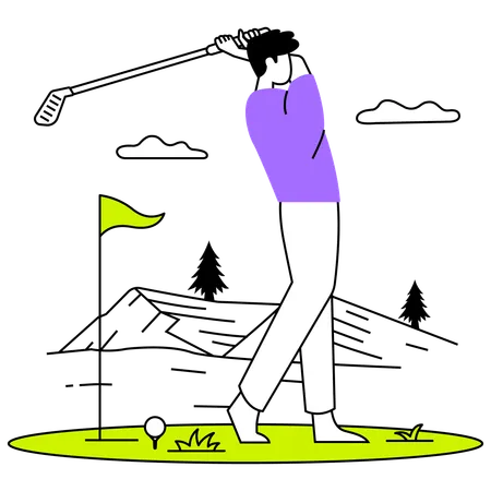 Athlet trainiert für Golfspiel  Illustration