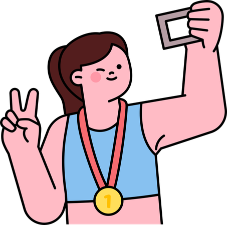 Sportlerin macht Selfie nach Sieg  Illustration