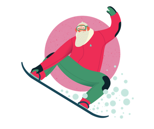 Der sportliche Weihnachtsmann hat Spaß beim Snowboarden  Illustration