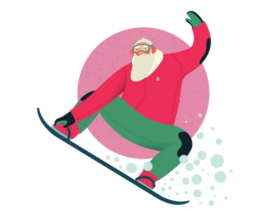 Der sportliche Weihnachtsmann hat Spaß beim Snowboarden  Illustration